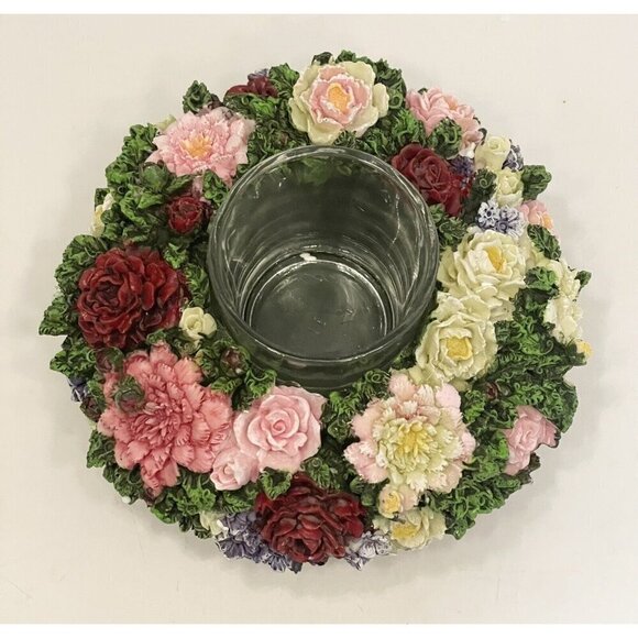 NIB 3D Floral Votive Candle Holder Resin Capodimonte Style God Religion Faith - Picture 5 of 10